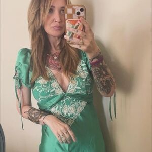 Free People Green Dress with White Embroidery